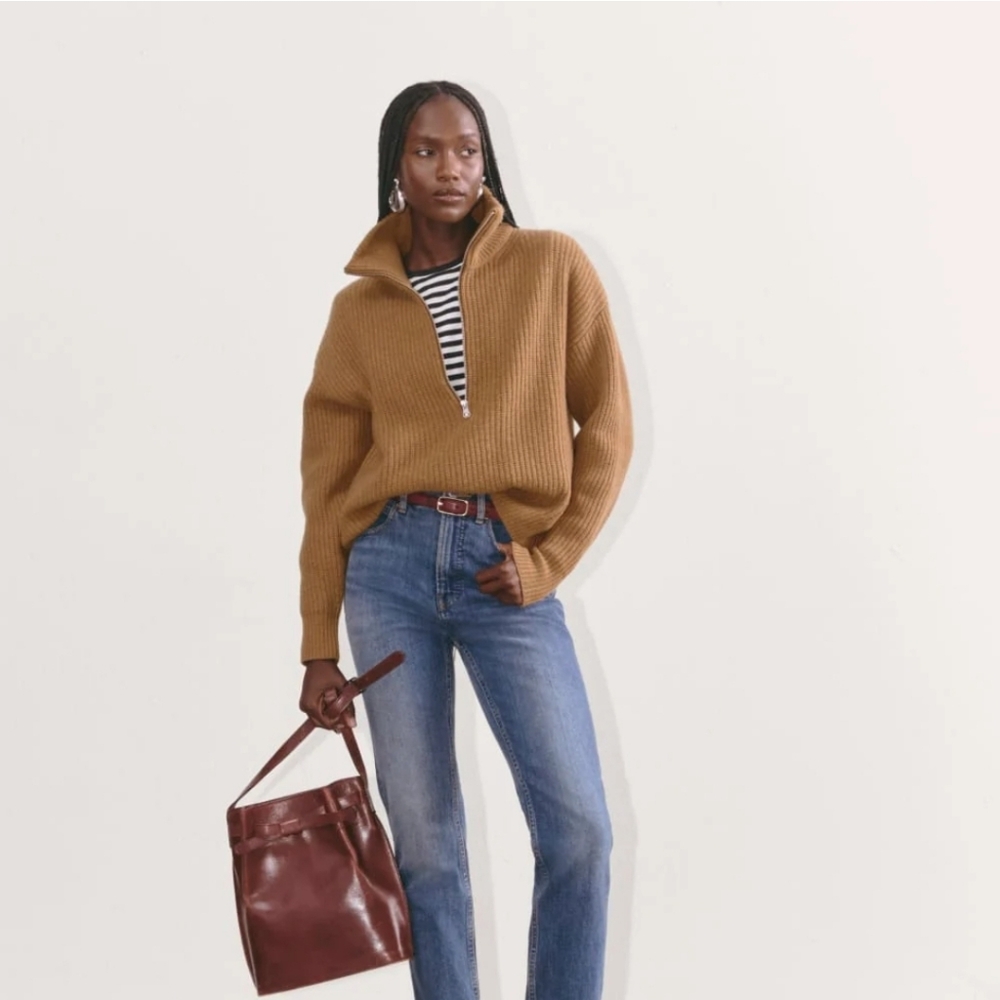 Everlane Half Zip Sweater Luxe Merino Deep Camel Womens Small